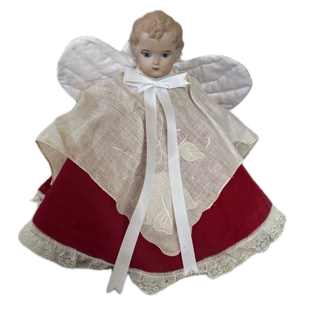 Vintage 1985 Handmade Handcrafted Christmas Angel Tree Topper June Stockton